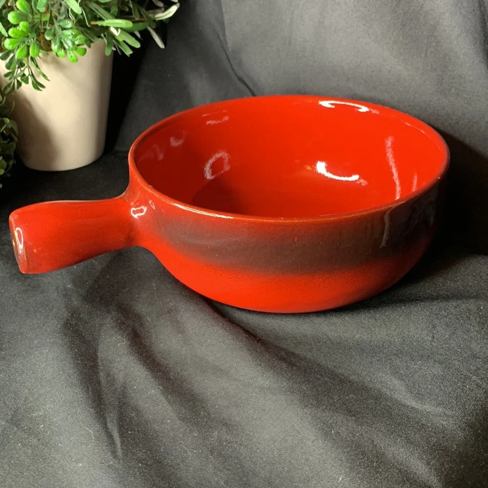Large round Rustic red terracotta casserole dish with handle made in Italy